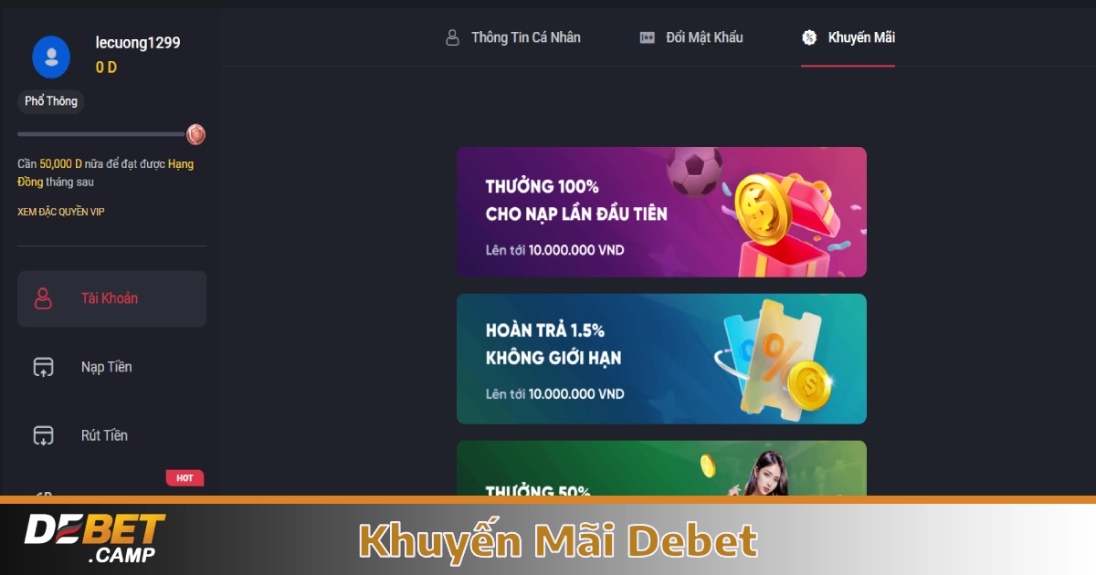 Debet 6 Debet luôn mang đến nhiều khuyến mãi hấp dẫn cho hội viên
