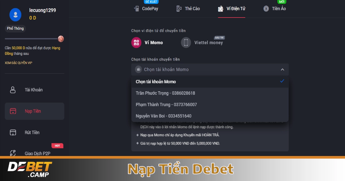 Nạp Tiền Debet – Hướng Dẫn Nạp Tiền An Toàn & Nhanh Chóng 2 Nạp tiền bằng ví điện tử (Momo, ZaloPay, ViettelPay, v.v.)